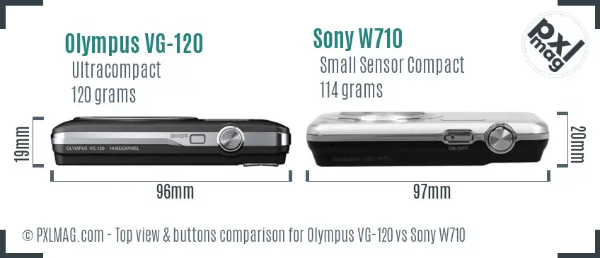 Olympus VG-120 vs Sony W710 top view buttons comparison