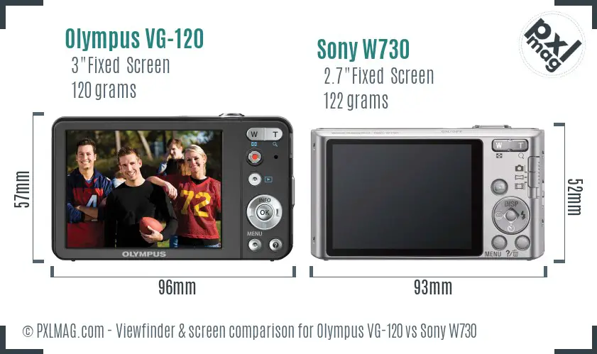 Olympus VG-120 vs Sony W730 Screen and Viewfinder comparison