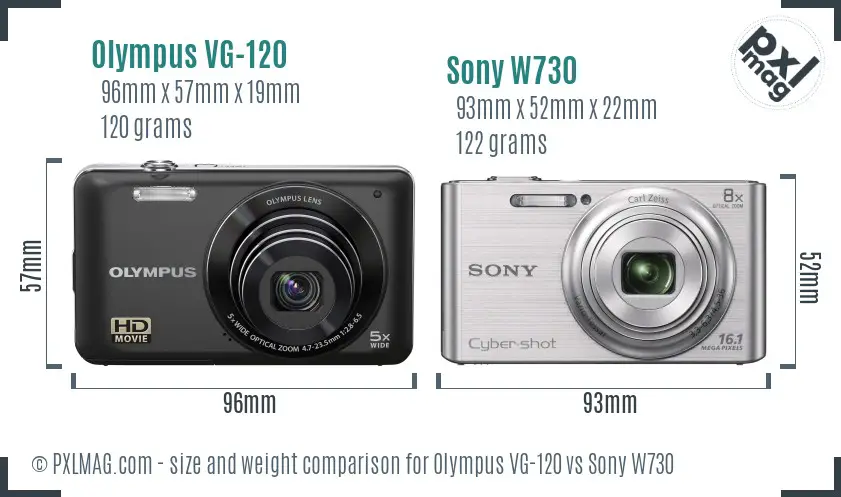 Olympus VG-120 vs Sony W730 size comparison