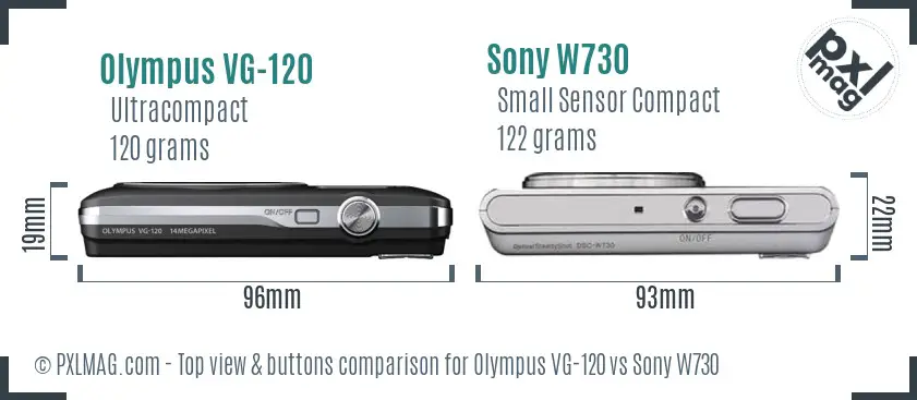 Olympus VG-120 vs Sony W730 top view buttons comparison