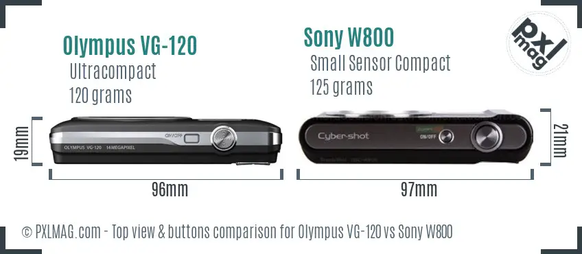 Olympus VG-120 vs Sony W800 top view buttons comparison