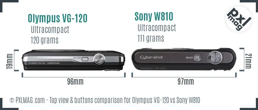 Olympus VG-120 vs Sony W810 top view buttons comparison