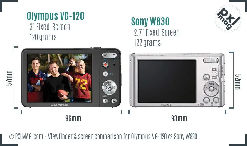 Olympus VG-120 vs Sony W830 Screen and Viewfinder comparison
