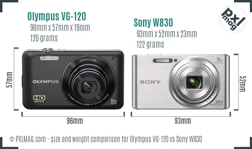 Olympus VG-120 vs Sony W830 size comparison