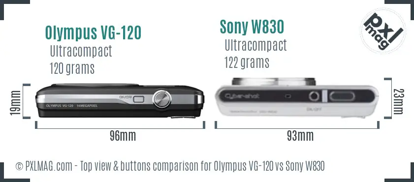 Olympus VG-120 vs Sony W830 top view buttons comparison