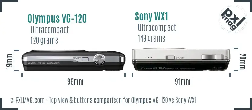 Olympus VG-120 vs Sony WX1 top view buttons comparison