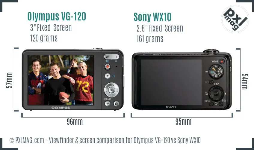 Olympus VG-120 vs Sony WX10 Screen and Viewfinder comparison