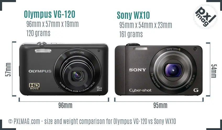 Olympus VG-120 vs Sony WX10 size comparison