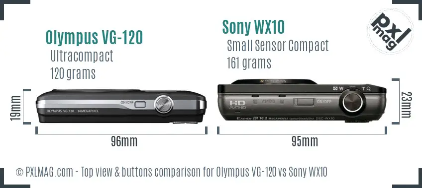 Olympus VG-120 vs Sony WX10 top view buttons comparison
