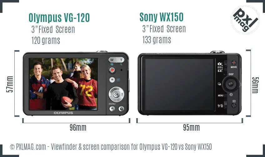 Olympus VG-120 vs Sony WX150 Screen and Viewfinder comparison