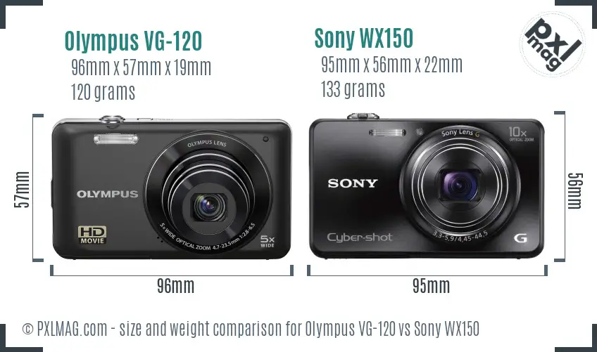 Olympus VG-120 vs Sony WX150 size comparison