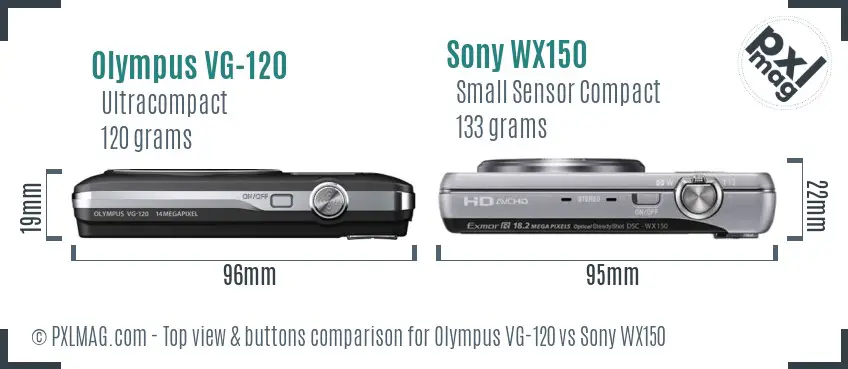 Olympus VG-120 vs Sony WX150 top view buttons comparison