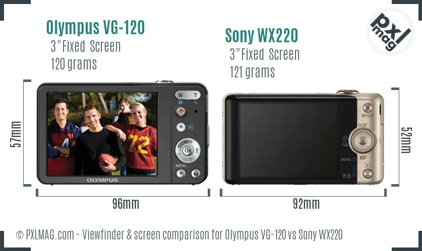 Olympus VG-120 vs Sony WX220 Screen and Viewfinder comparison