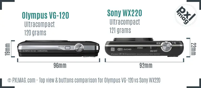 Olympus VG-120 vs Sony WX220 top view buttons comparison