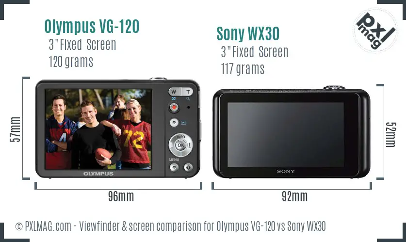 Olympus VG-120 vs Sony WX30 Screen and Viewfinder comparison