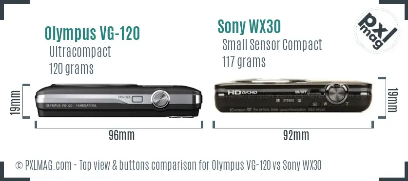 Olympus VG-120 vs Sony WX30 top view buttons comparison