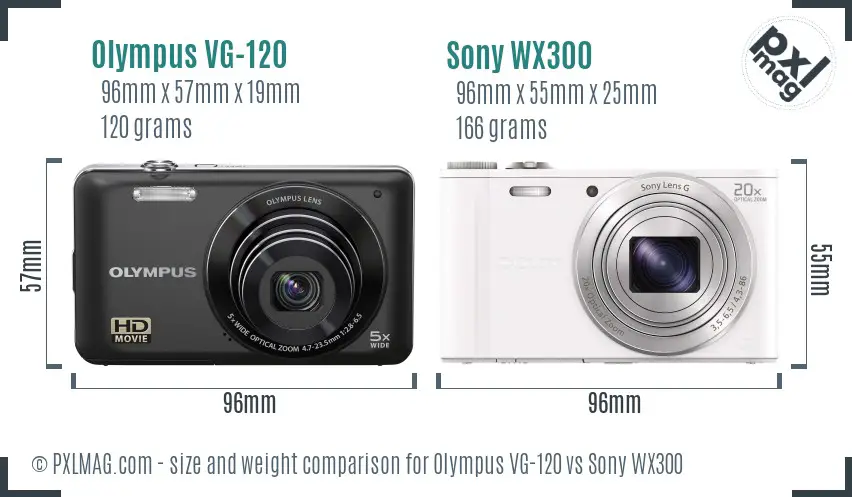 Olympus VG-120 vs Sony WX300 size comparison