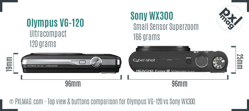 Olympus VG-120 vs Sony WX300 top view buttons comparison