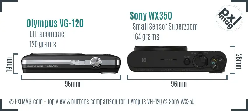 Olympus VG-120 vs Sony WX350 top view buttons comparison