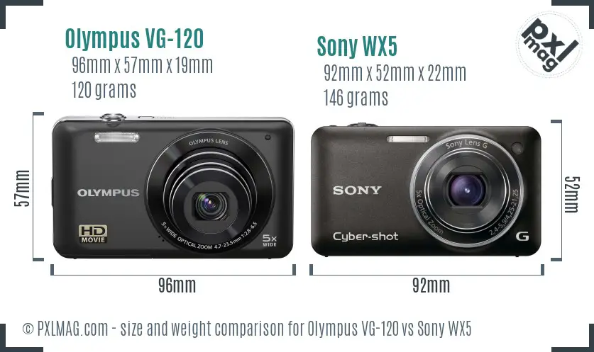 Olympus VG-120 vs Sony WX5 size comparison