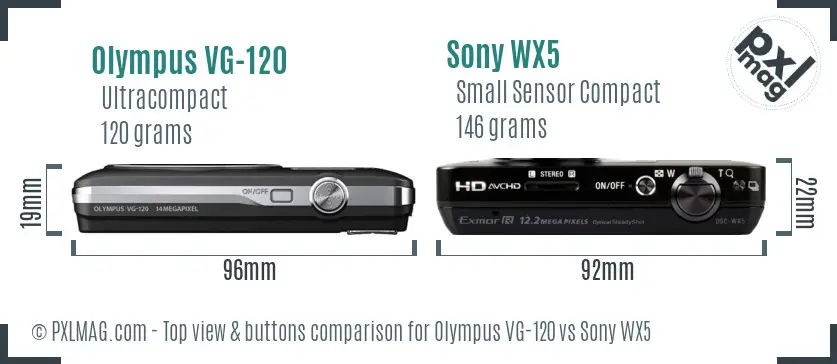 Olympus VG-120 vs Sony WX5 top view buttons comparison