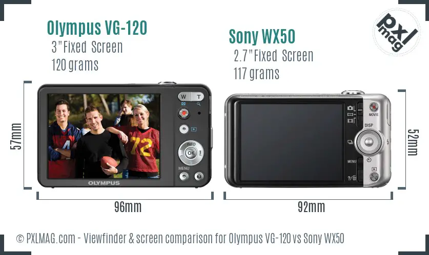 Olympus VG-120 vs Sony WX50 Screen and Viewfinder comparison