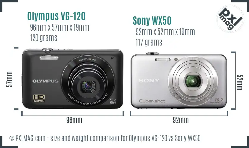 Olympus VG-120 vs Sony WX50 size comparison