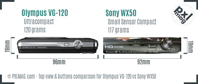 Olympus VG-120 vs Sony WX50 top view buttons comparison