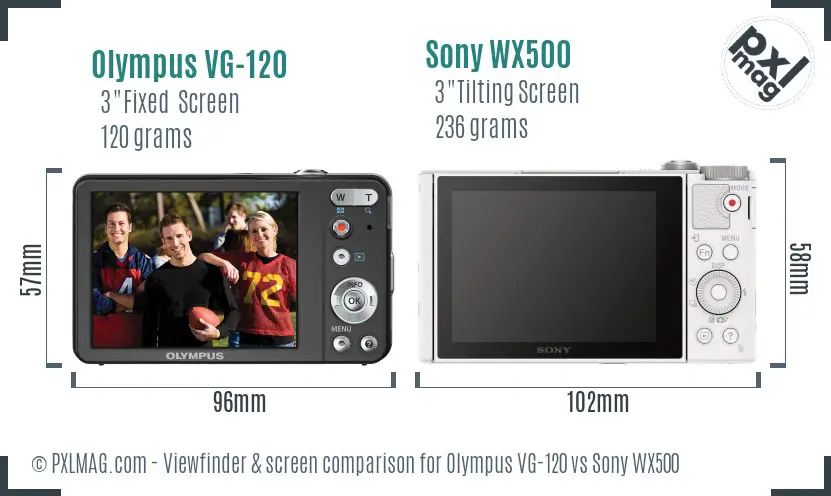 Olympus VG-120 vs Sony WX500 Screen and Viewfinder comparison
