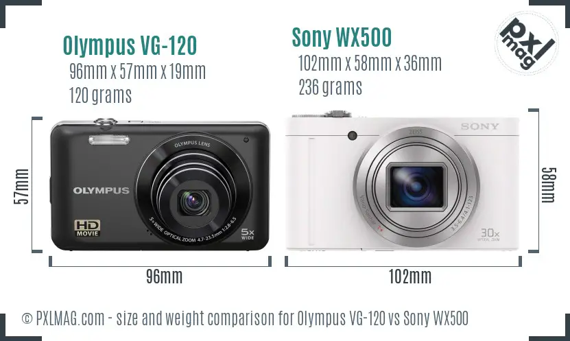 Olympus VG-120 vs Sony WX500 size comparison