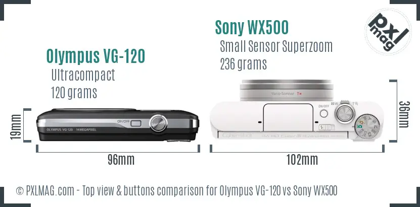 Olympus VG-120 vs Sony WX500 top view buttons comparison