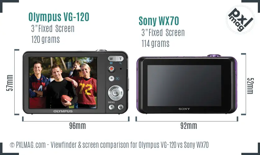 Olympus VG-120 vs Sony WX70 Screen and Viewfinder comparison
