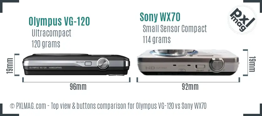 Olympus VG-120 vs Sony WX70 top view buttons comparison