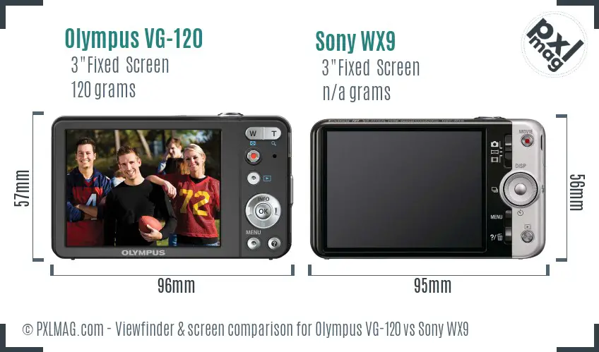 Olympus VG-120 vs Sony WX9 Screen and Viewfinder comparison