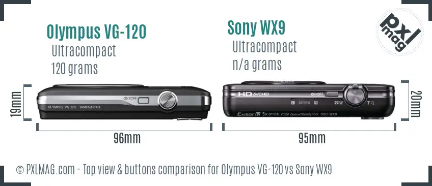 Olympus VG-120 vs Sony WX9 top view buttons comparison