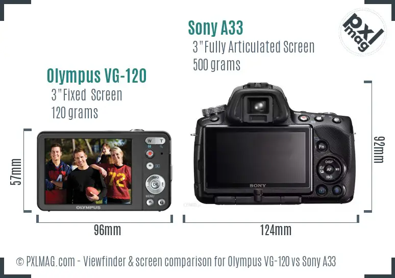 Olympus VG-120 vs Sony A33 Screen and Viewfinder comparison