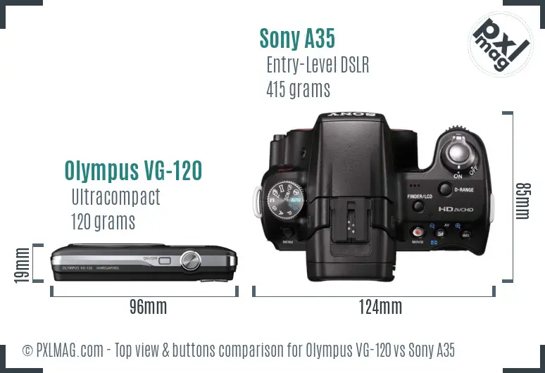 Olympus VG-120 vs Sony A35 top view buttons comparison
