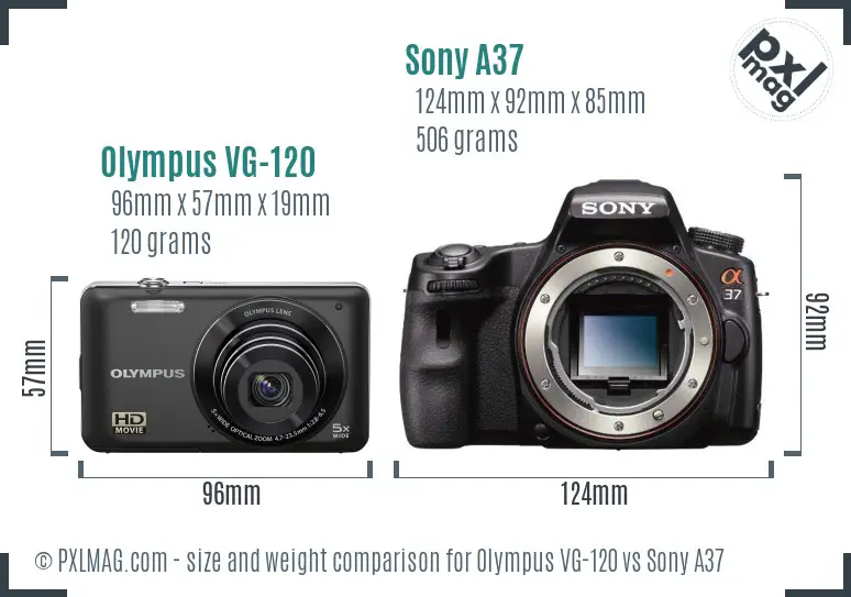 Olympus VG-120 vs Sony A37 size comparison