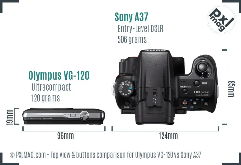 Olympus VG-120 vs Sony A37 top view buttons comparison