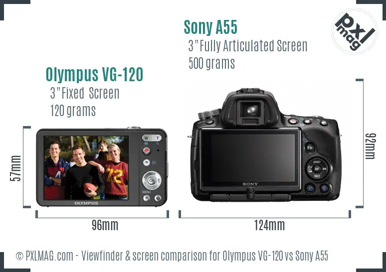 Olympus VG-120 vs Sony A55 Screen and Viewfinder comparison