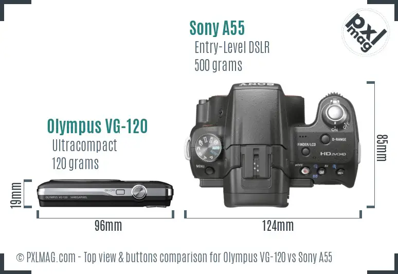 Olympus VG-120 vs Sony A55 top view buttons comparison