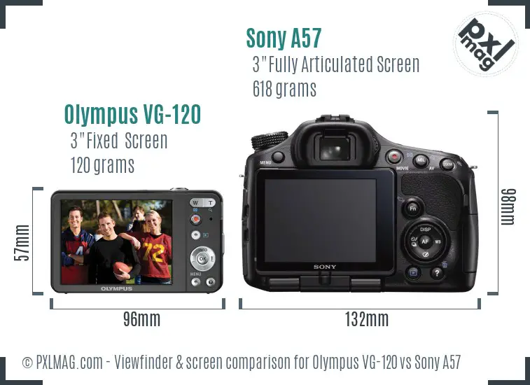Olympus VG-120 vs Sony A57 Screen and Viewfinder comparison