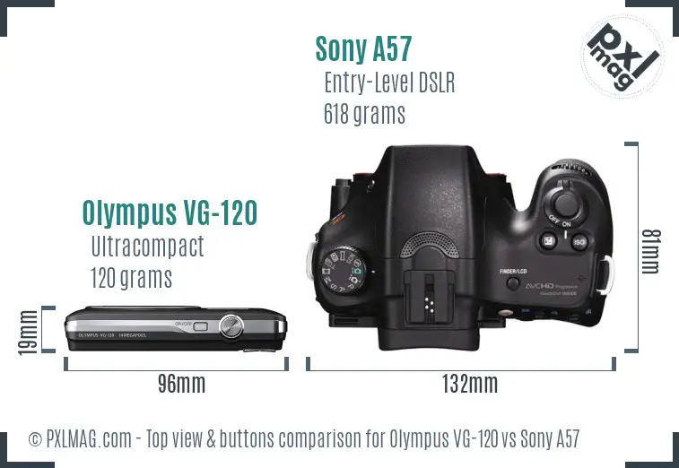 Olympus VG-120 vs Sony A57 top view buttons comparison