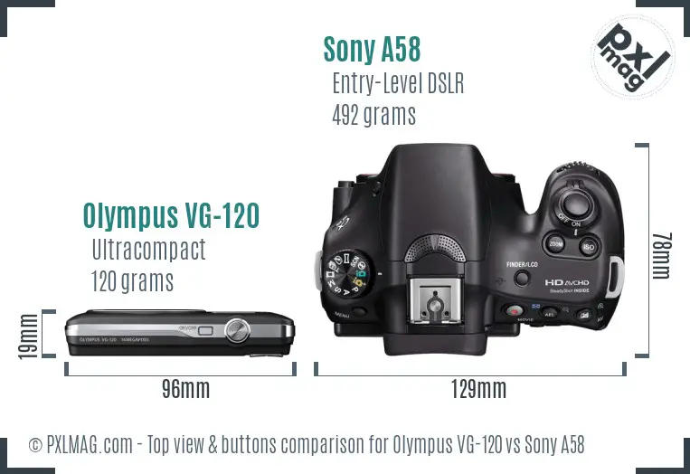 Olympus VG-120 vs Sony A58 top view buttons comparison