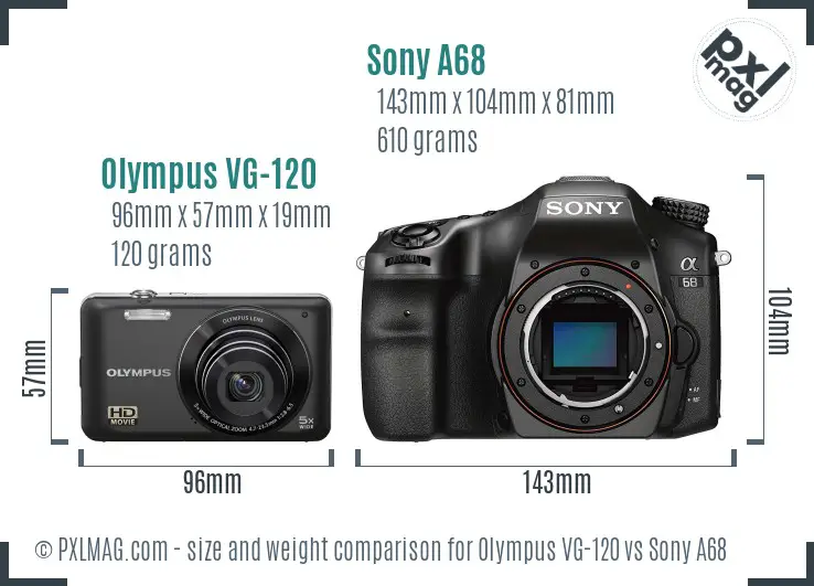 Olympus VG-120 vs Sony A68 size comparison