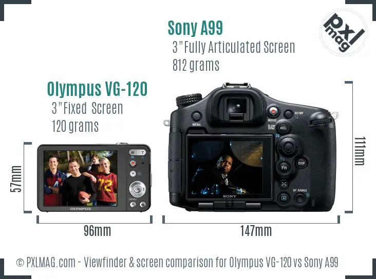 Olympus VG-120 vs Sony A99 Screen and Viewfinder comparison