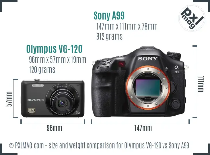 Olympus VG-120 vs Sony A99 size comparison