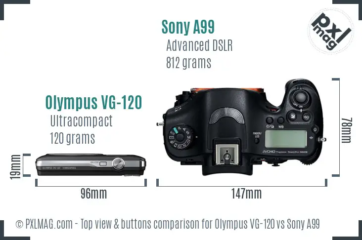 Olympus VG-120 vs Sony A99 top view buttons comparison