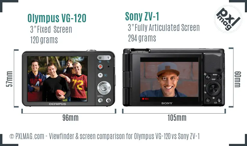 Olympus VG-120 vs Sony ZV-1 Screen and Viewfinder comparison