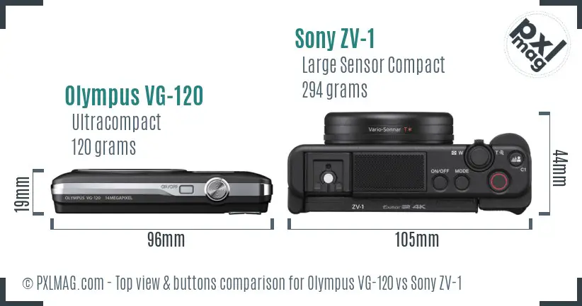 Olympus VG-120 vs Sony ZV-1 top view buttons comparison